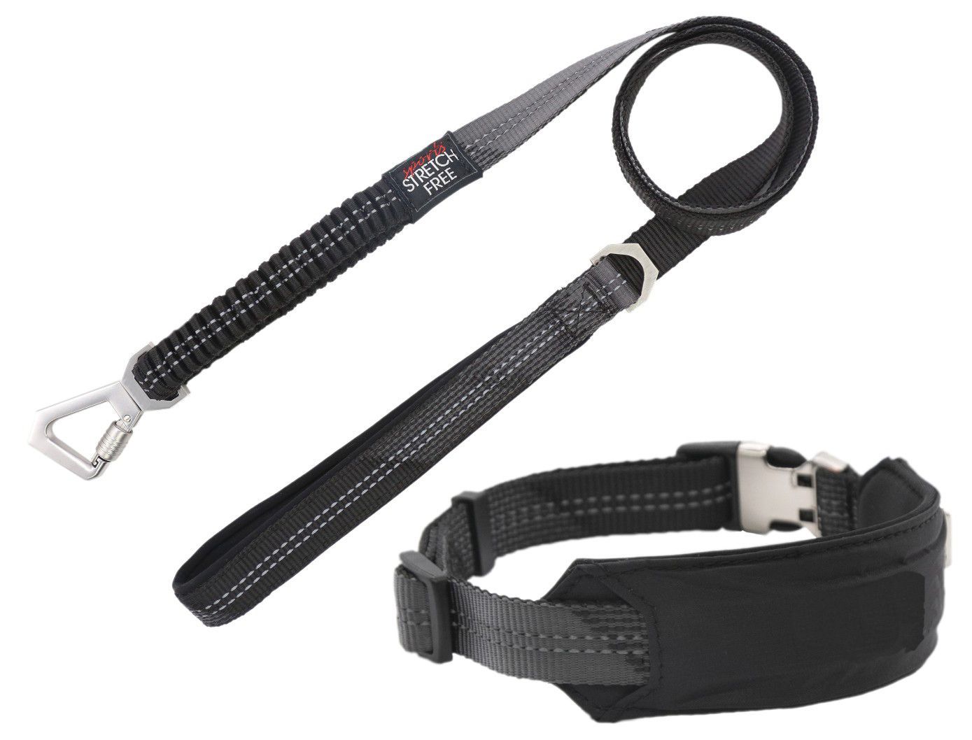 Pet Life ® 'Geo-prene' 2-in-1 Shock Absorbing Neoprene Padded Reflective Dog Leash and Collar Black Small