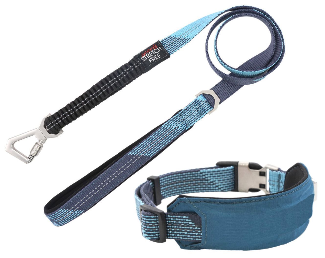 Pet Life ® 'Geo-prene' 2-in-1 Shock Absorbing Neoprene Padded Reflective Dog Leash and Collar Blue Small