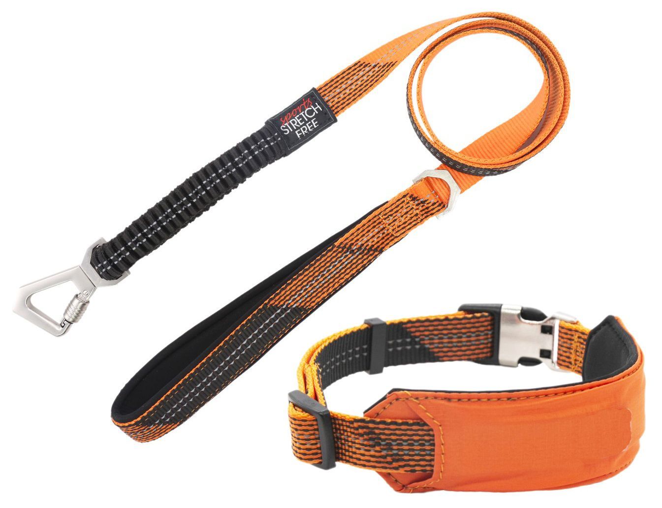 Pet Life ® 'Geo-prene' 2-in-1 Shock Absorbing Neoprene Padded Reflective Dog Leash and Collar Orange Small
