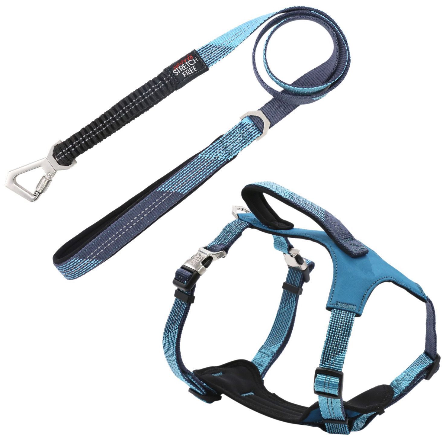 Pet Life ® 'Geo-prene' 2-in-1 Shock Absorbing Neoprene Padded Reflective Dog Leash and Harness Blue Small