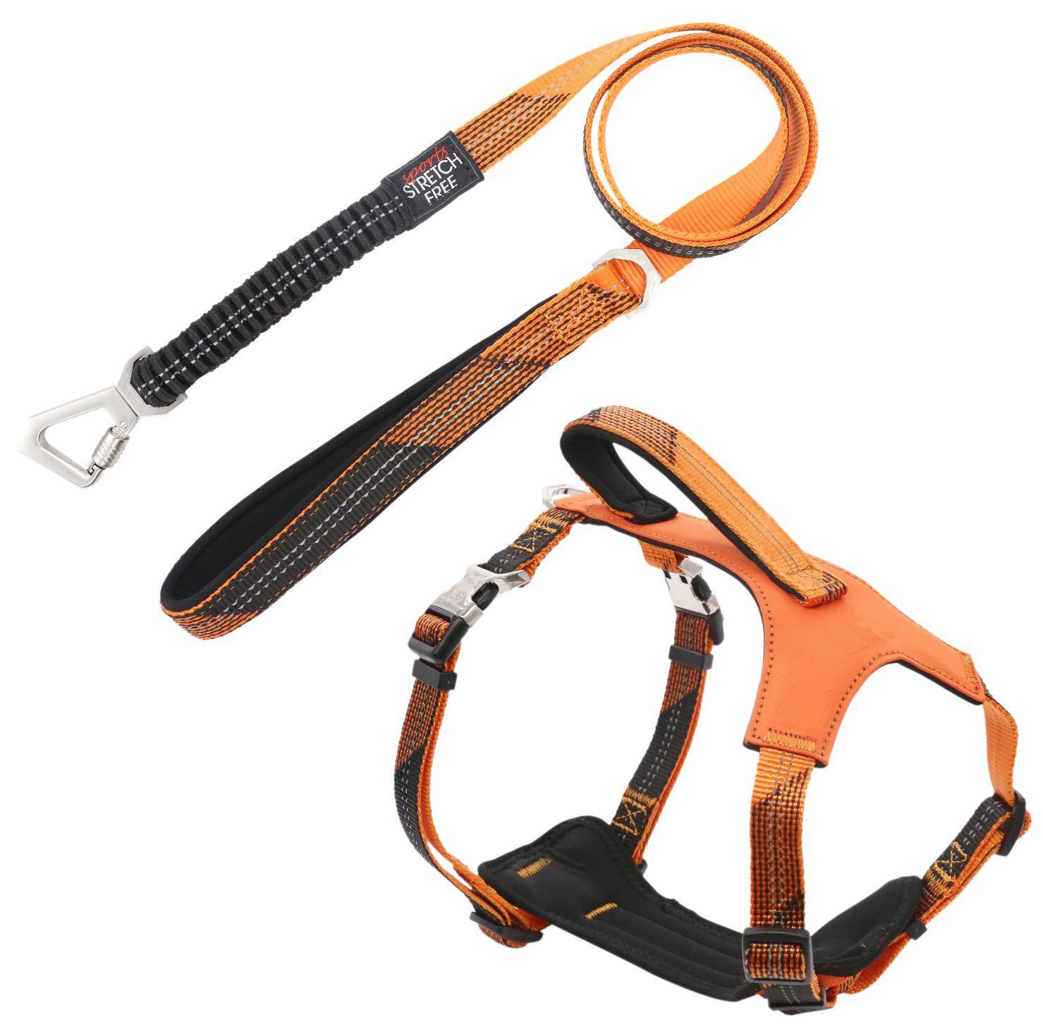 Pet Life ® 'Geo-prene' 2-in-1 Shock Absorbing Neoprene Padded Reflective Dog Leash and Harness Orange Small