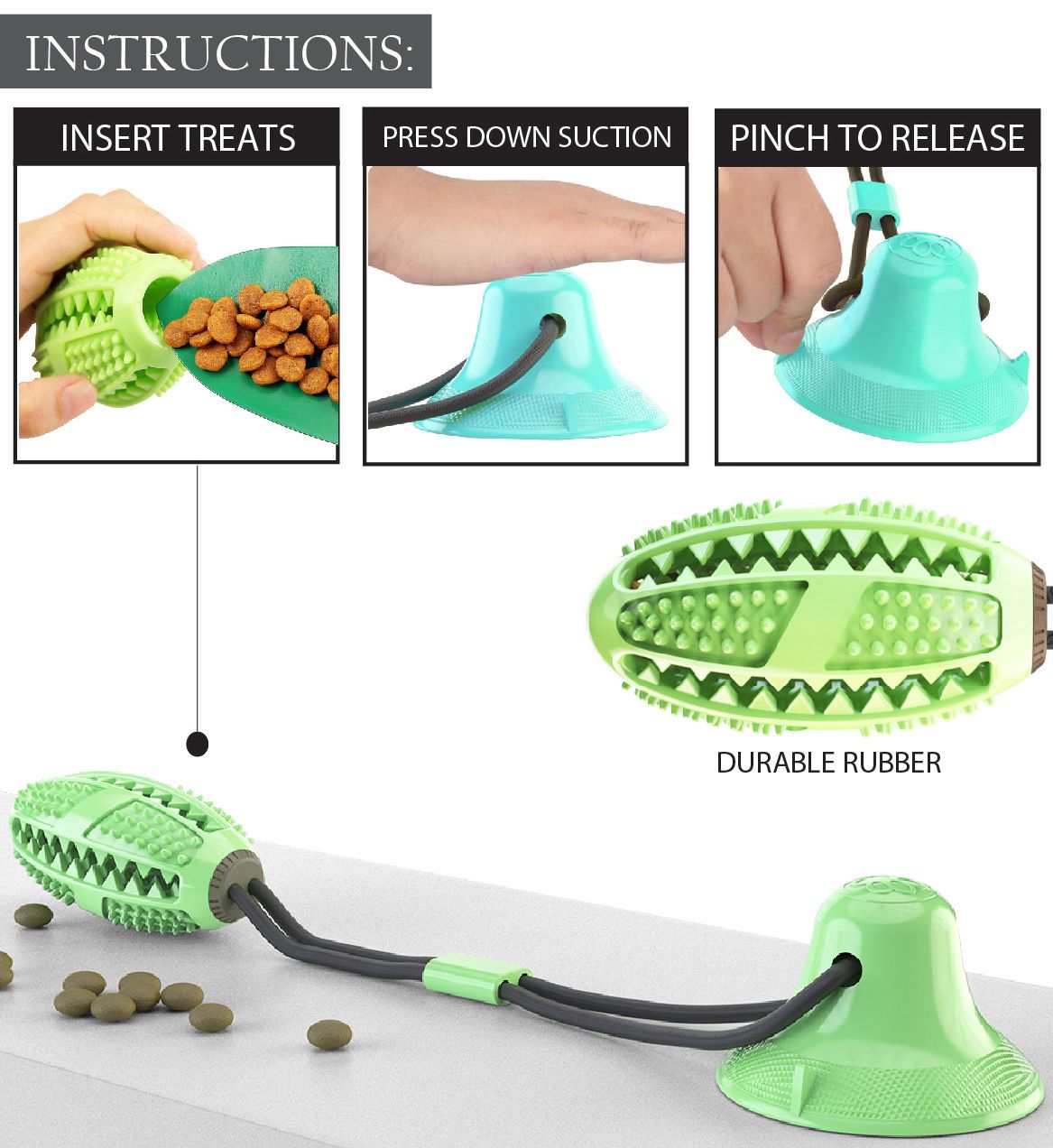Pet Life 'Grip N' Play' Treat Dispensing Football Shaped Suction Cup Dog Toy - Green