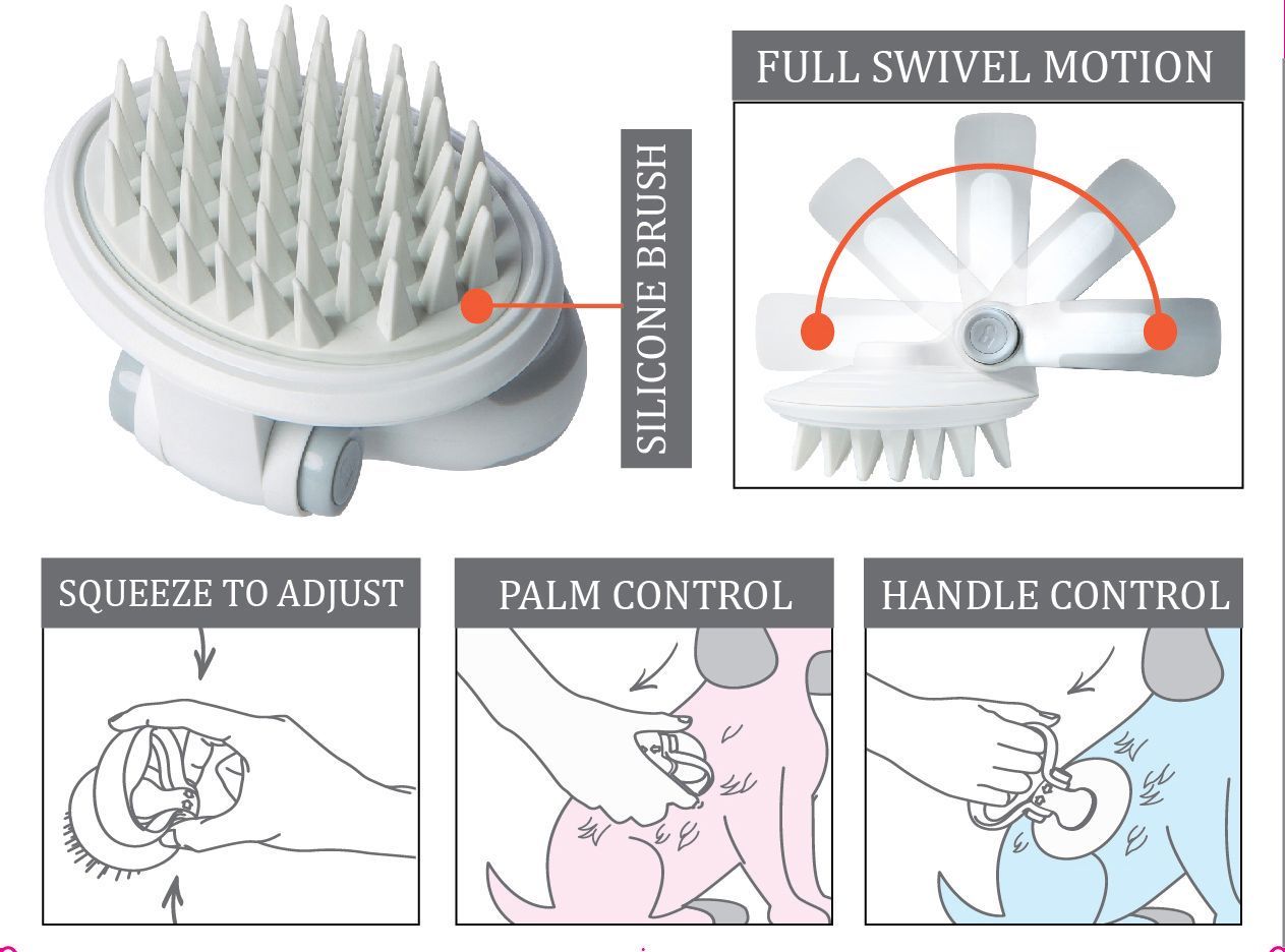 Pet Life ® 'Gyrater' Swivel Travel Silicone Massage Grooming Pet Brush  