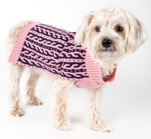 Pet Life ® 'Harmonious' Dual Color Weaved Heavy Cable Knitted Fashion Designer Dog Sweater