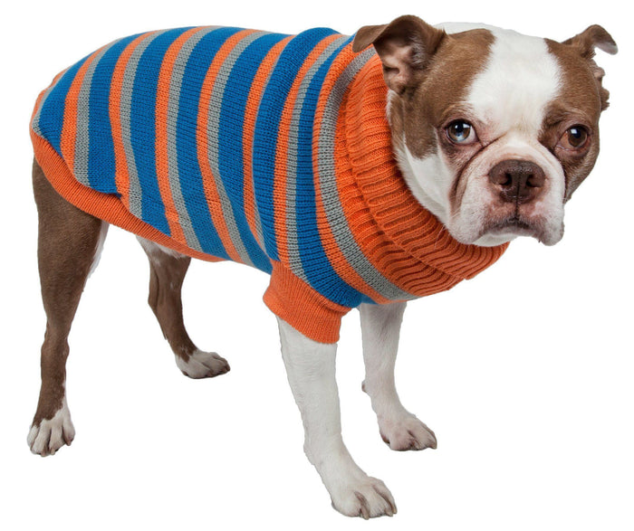 Pet Life ® Heavy Cable Knitted Striped Fashion Designer Polo Dog Sweater