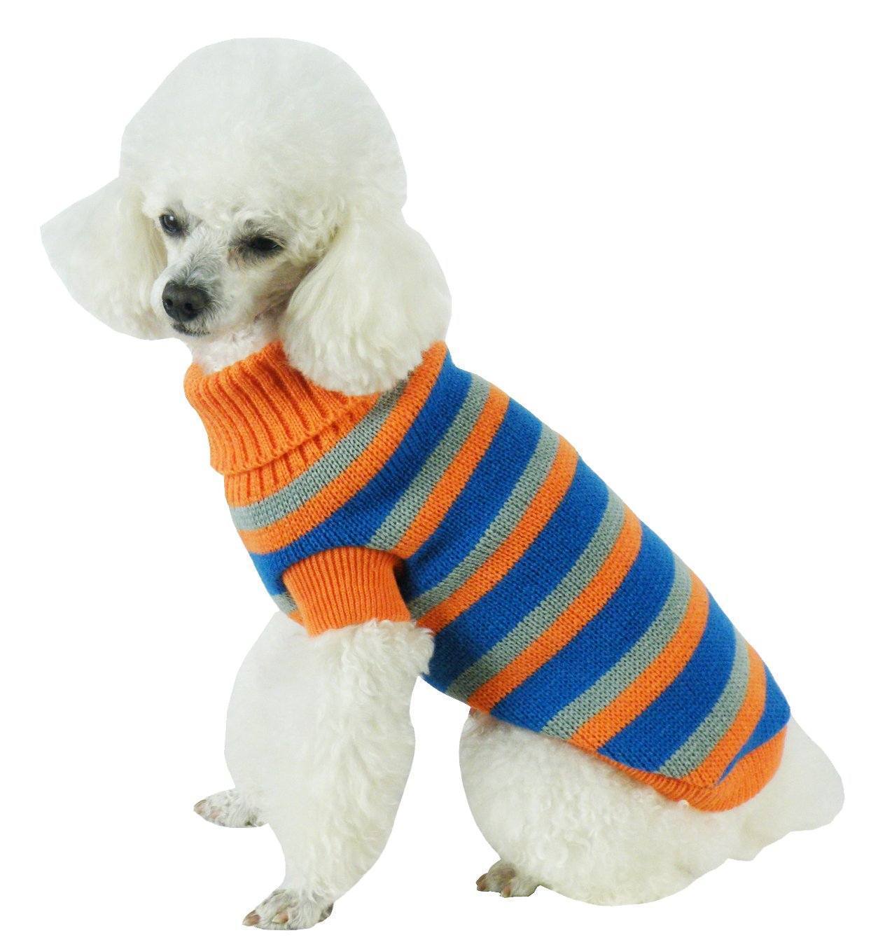 Pet Life ® Heavy Cable Knitted Striped Fashion Designer Polo Dog Sweater X-Small 