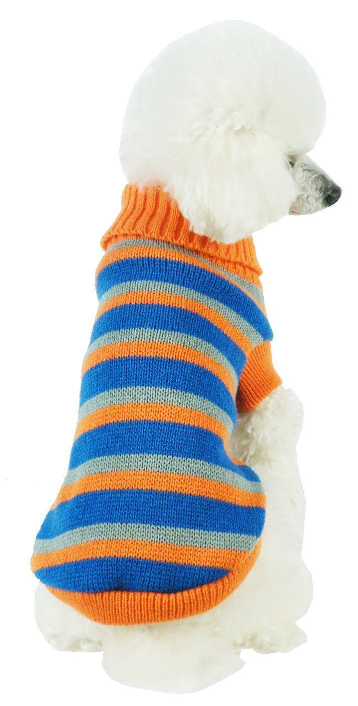 Pet Life ® Heavy Cable Knitted Striped Fashion Designer Polo Dog Sweater  