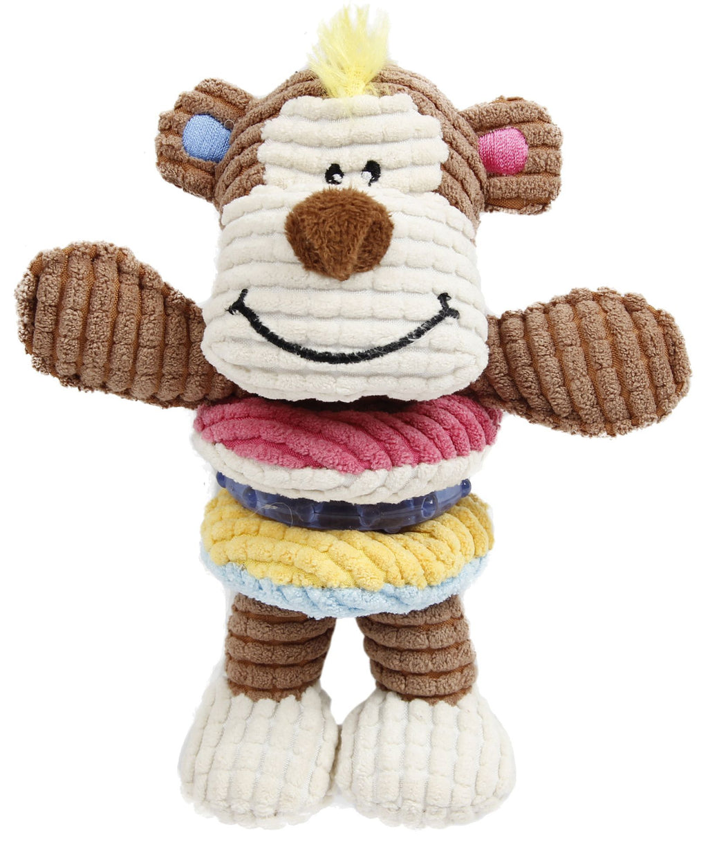 Pet Life ® 'Hugga-Bear' Plush Squeaking and Rubber Teething Newborn Puppy Dog Toy Brown 