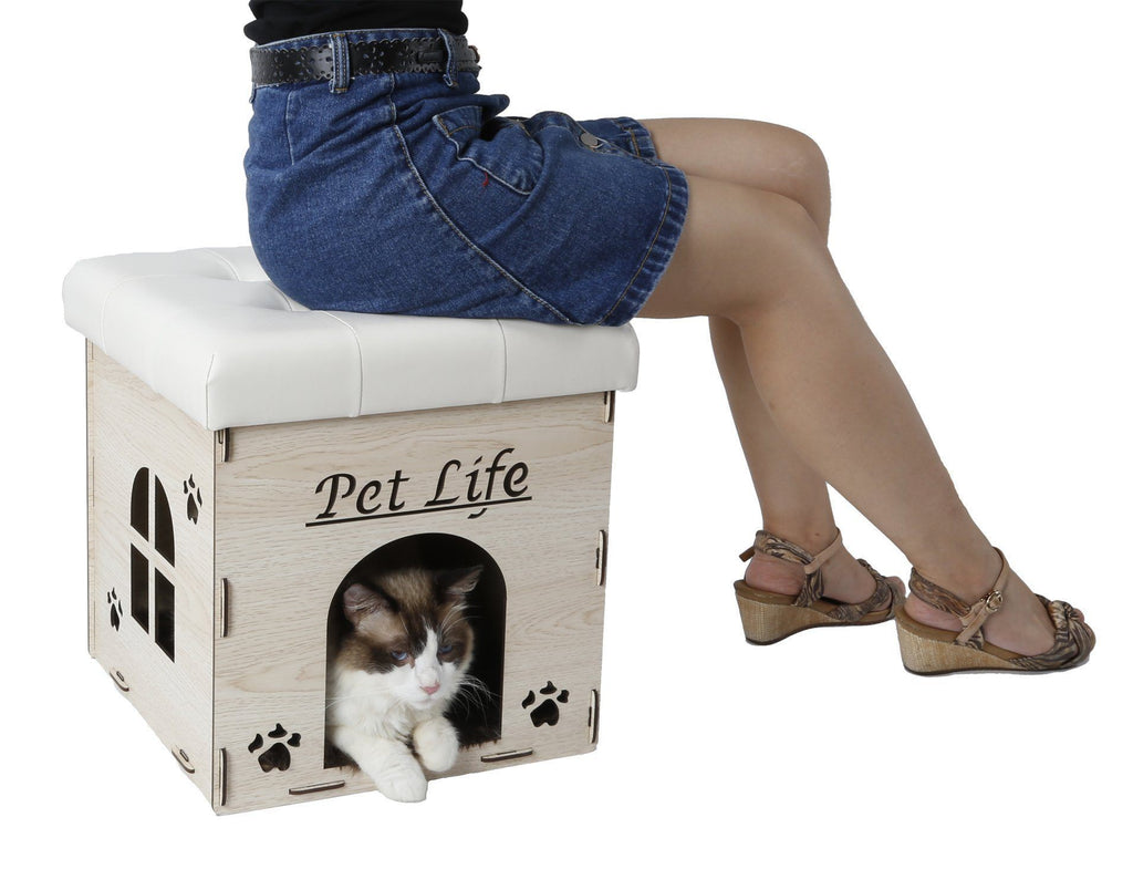 Pet Life ® 'Kitty Kallapse' Collapsible Folding Kitty Cat House Tree Bed Ottoman Bench ...