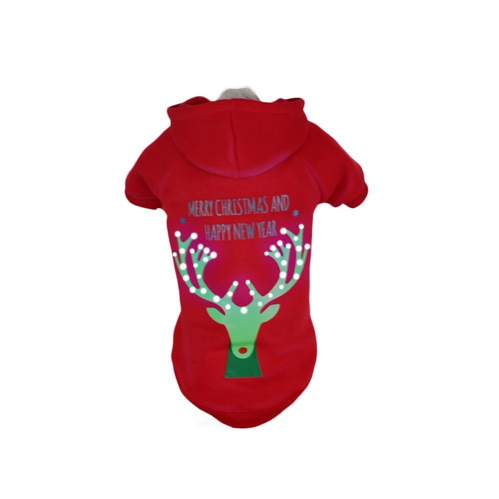 Pet Life ® LED Lighting 'Christmas Reindeer' Hooded Dog Costume Sweater w/ Included Batteries  