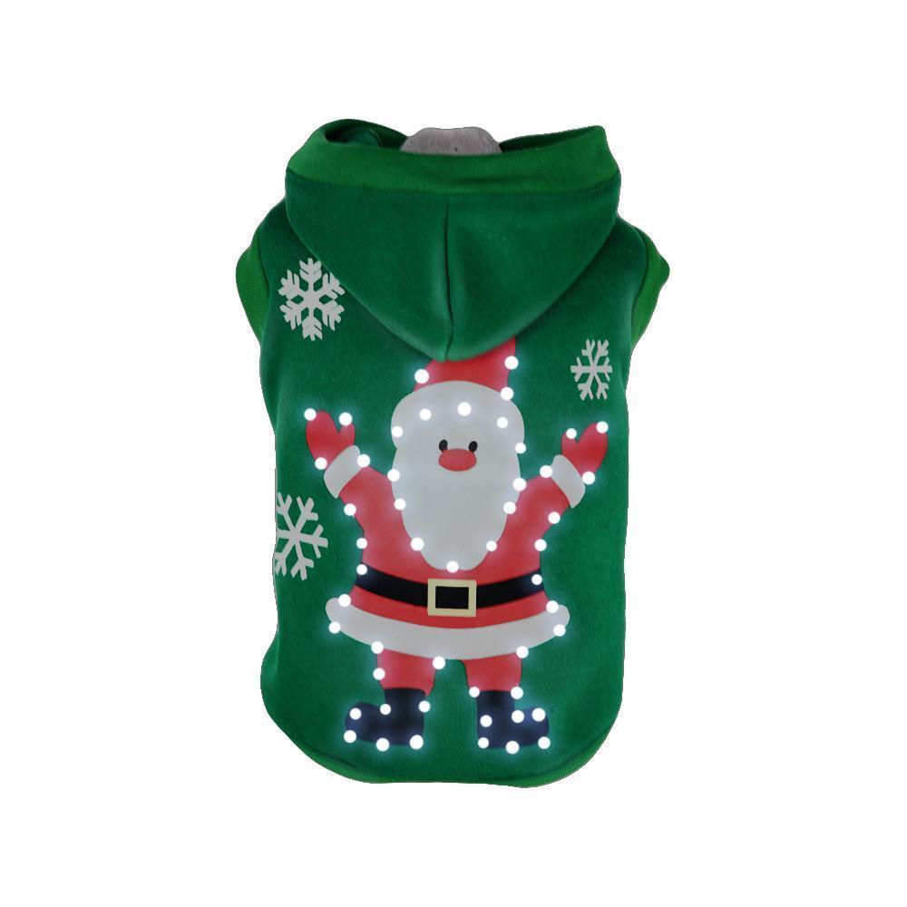 Pet Life ® LED Lighting 'Hands-Up-Santa' Hooded Dog Costume Sweater w/ Included Batteri...