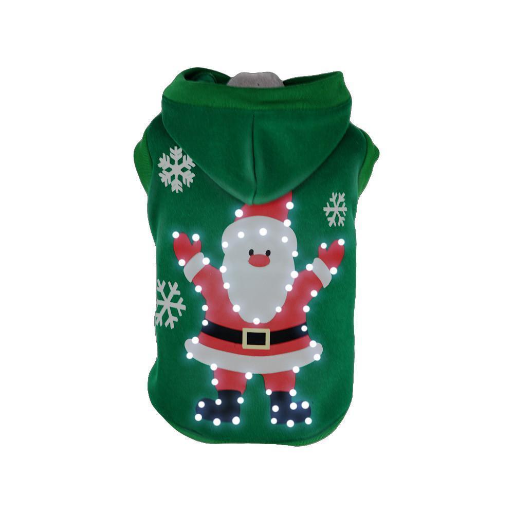 Pet Life ® LED Lighting 'Hands-Up-Santa' Hooded Dog Costume Sweater w/ Included Batteries  