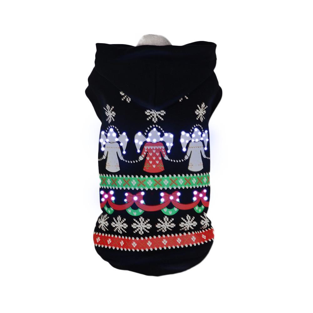 Pet Life ® LED Lighting Patterned Holiday Hooded Dog Costume Sweater w/ Included Batter...
