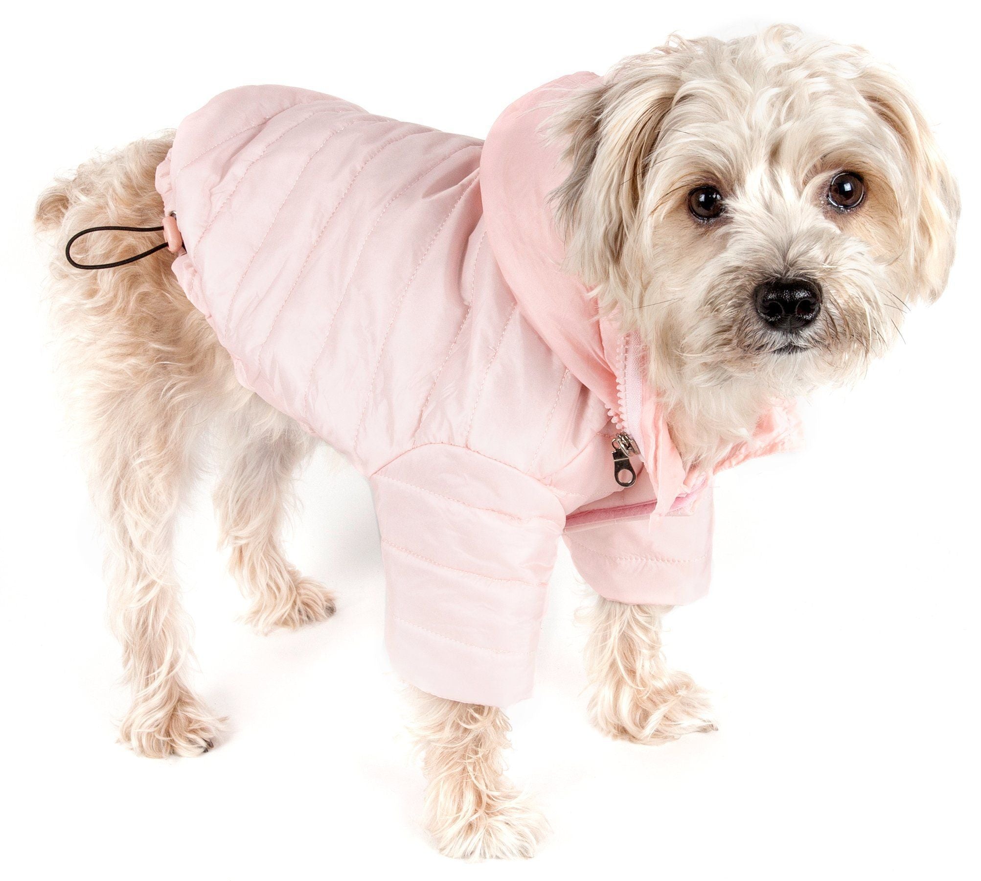 Pet Life ® Lightweight Adjustable and Collapsible 'Sporty Avalanche' Dog Coat w/ Pop-out Zippered Hood X-Small Light Pink