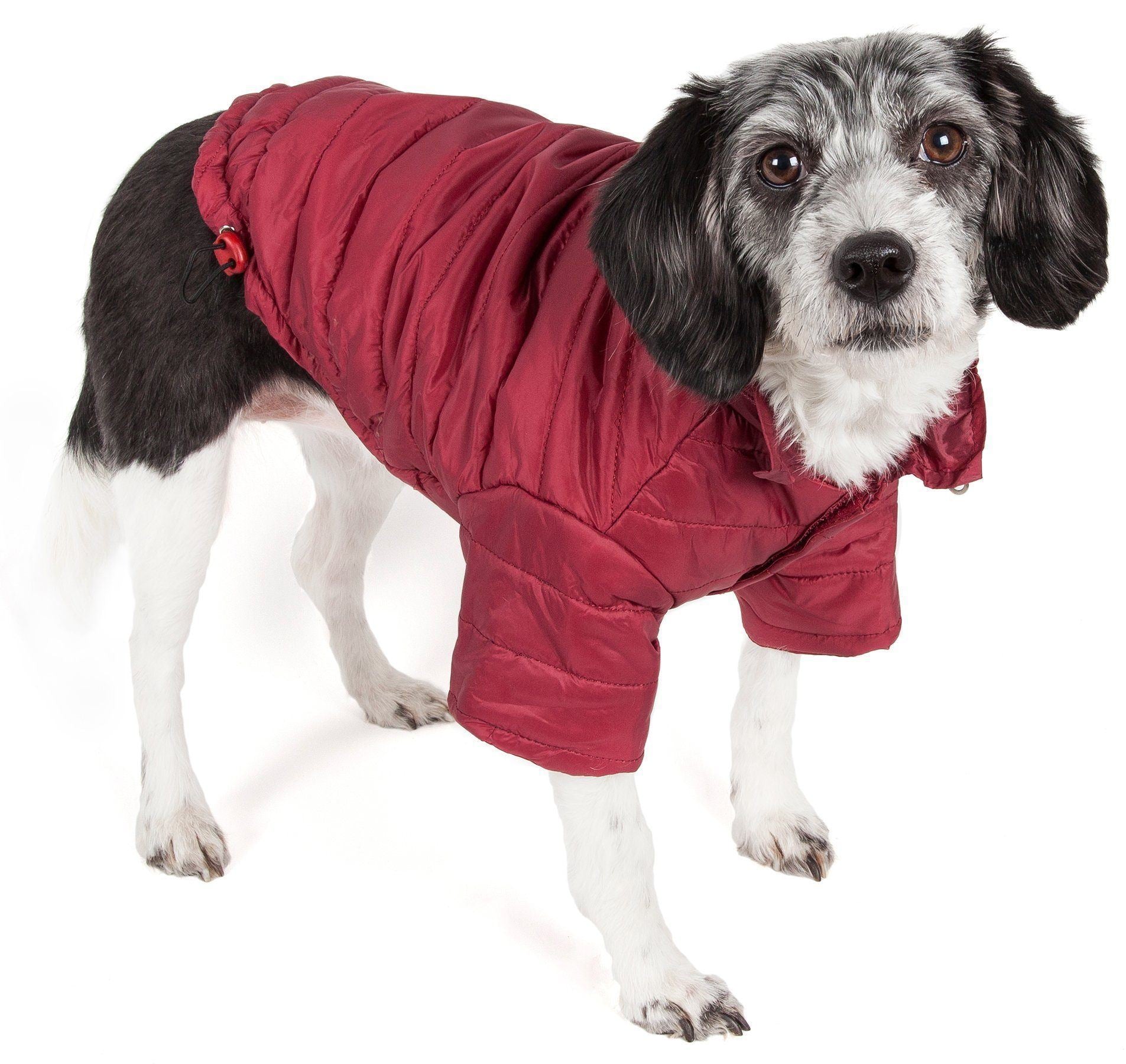 Pet Life ® Lightweight Adjustable and Collapsible 'Sporty Avalanche' Dog Coat w/ Pop-out Zippered Hood X-Small Burgundy Red