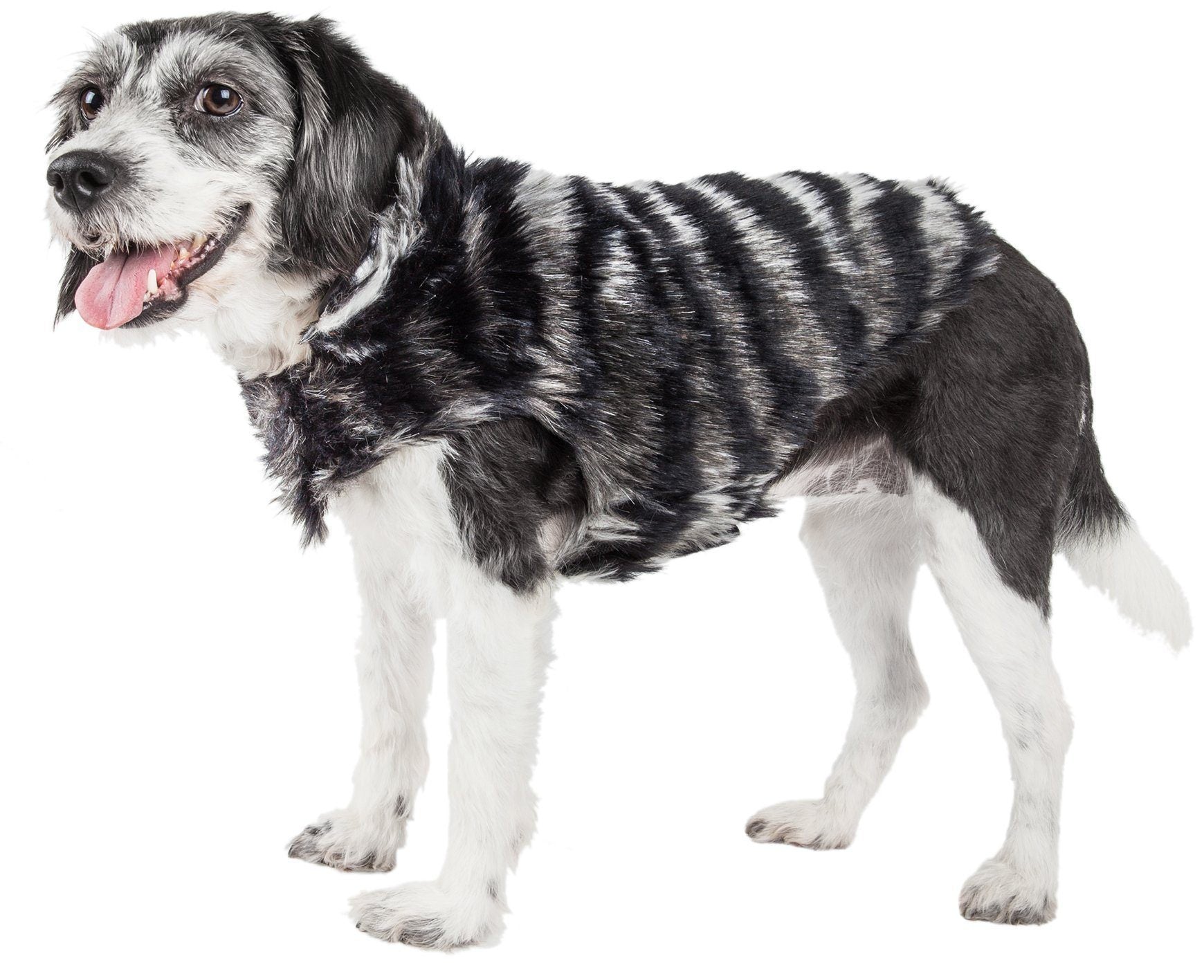 Pet Life ®  Luxe 'Chauffurry' Zebra Patterned Designer Mink Fur Dog Coat X-Small 