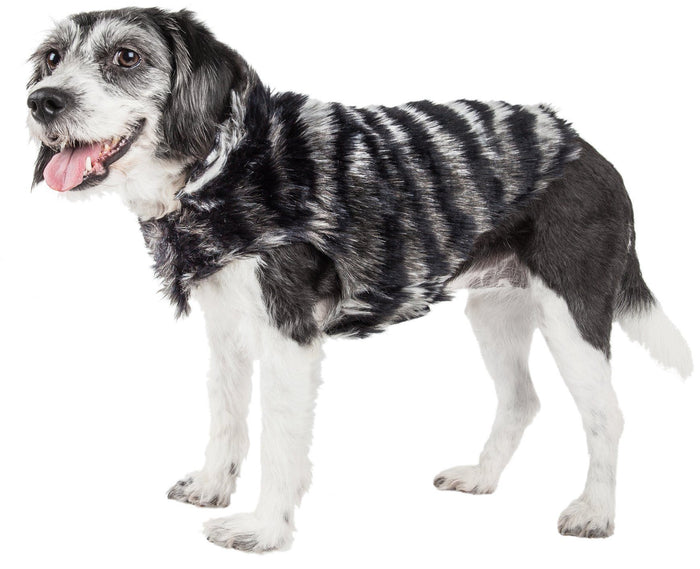 Pet Life ®  Luxe 'Chauffurry' Zebra Patterned Designer Mink Fur Dog Coat