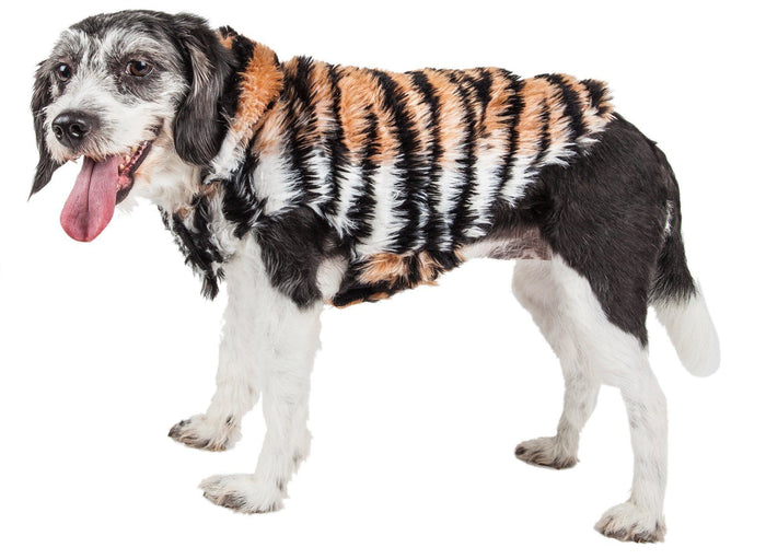 Pet Life ®  Luxe 'Tigerbone' Tiger-Patterned Mink Fashion Fur Dog Jacket