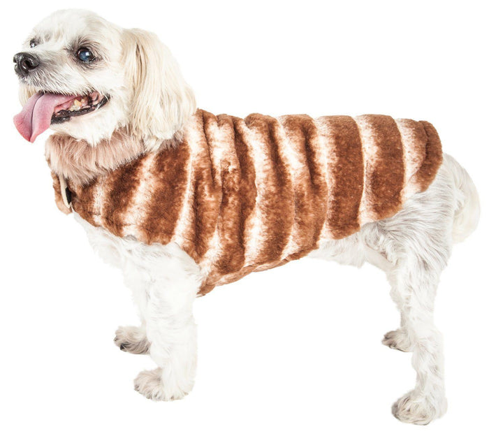 Pet Life ® Luxe 'Tira-Poochoo' Tiramisu Patterned Mink Fur Designer Dog Jacket