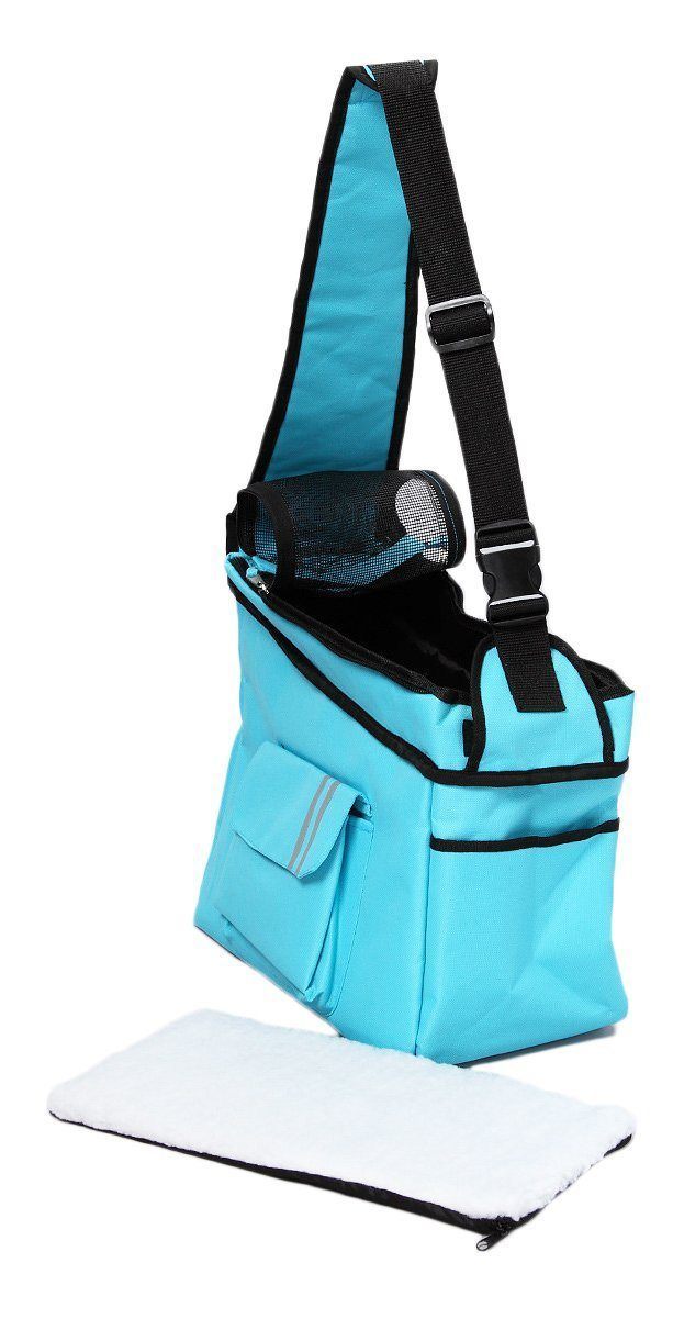 Pet Life ® Over-The-Shoulder Back-Supportive Fashion Sporty Pet Dog Carrier w/ Pouch Light Blue 