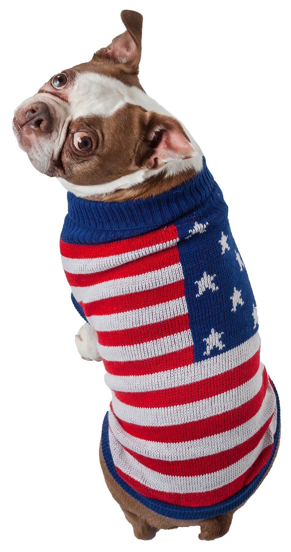 Pet Life ® 'Patriot Independence Star' Heavy Knitted Fashion Ribbed Turtle Neck Dog Sweater  