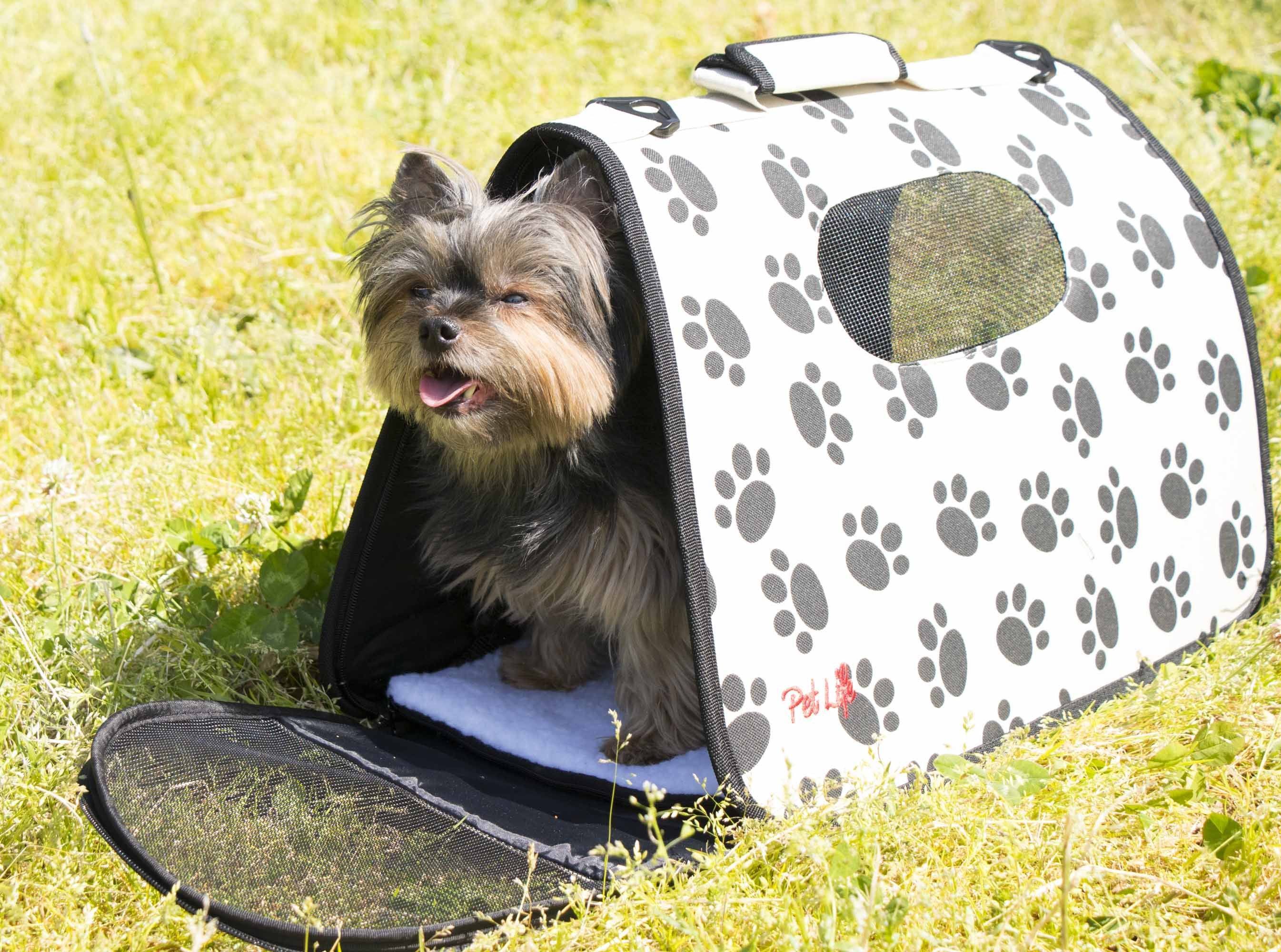 Pet Life ® Paw Patterned Airline Approved Zippered Folding Collapsible Travel Pet Dog Carrier  