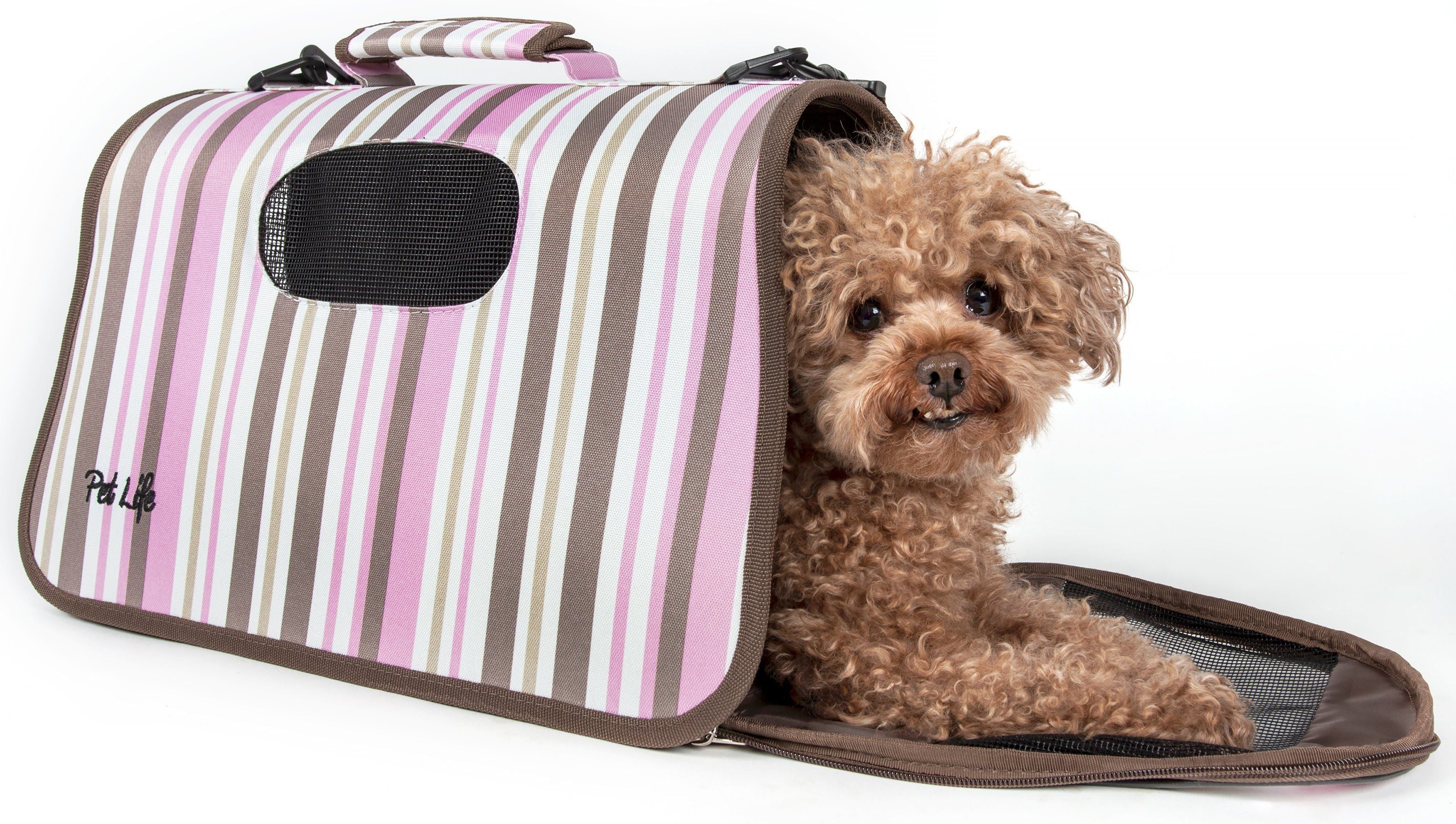 Pet Life ® Paw Patterned Airline Approved Zippered Folding Collapsible Travel Pet Dog Carrier Medium Multi-Color