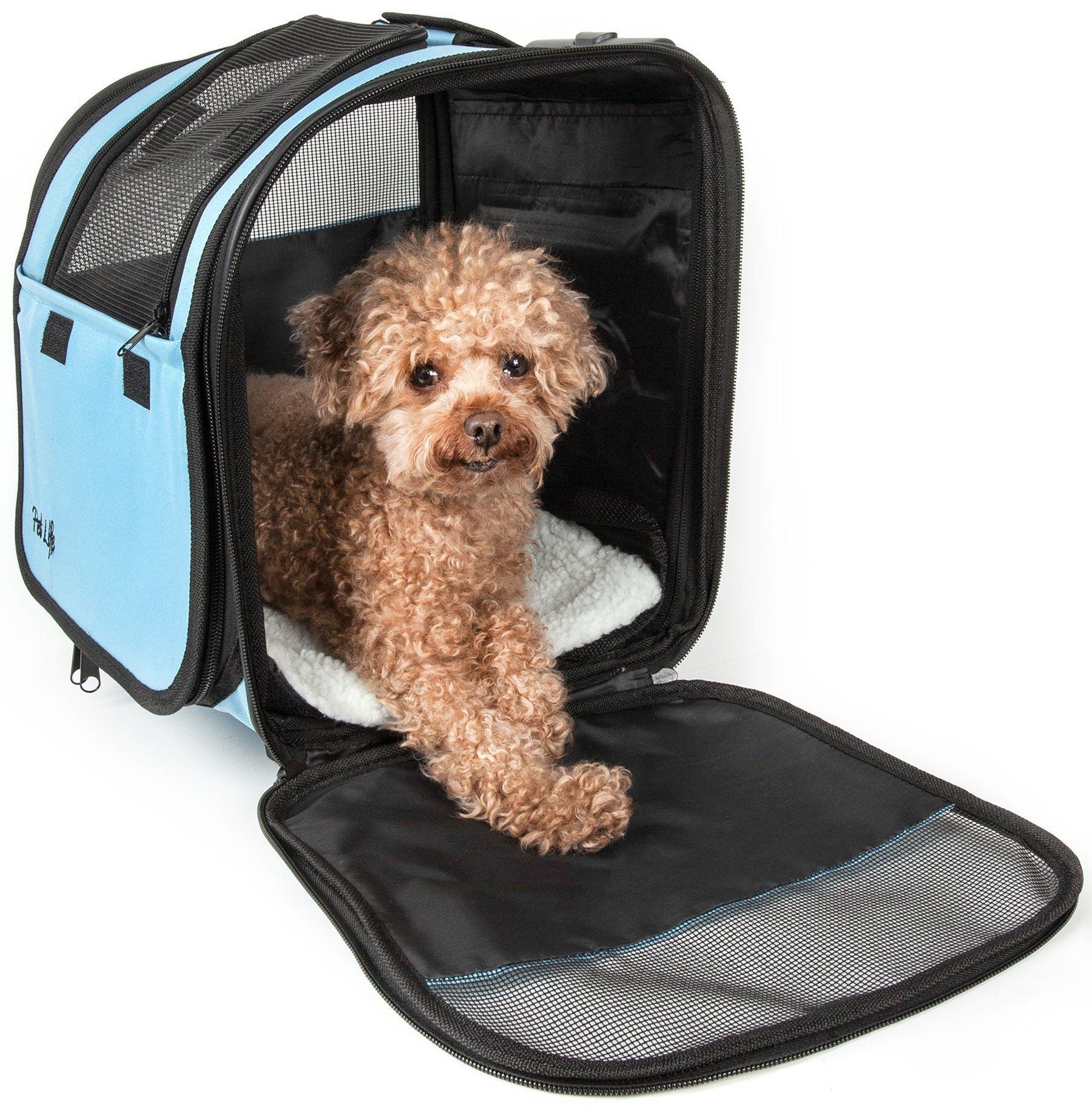 Pet Life ® 'Pawdon Me '  Wheeled Airline Approved Travel Collapsible Pet Dog Carrier Light Blue 