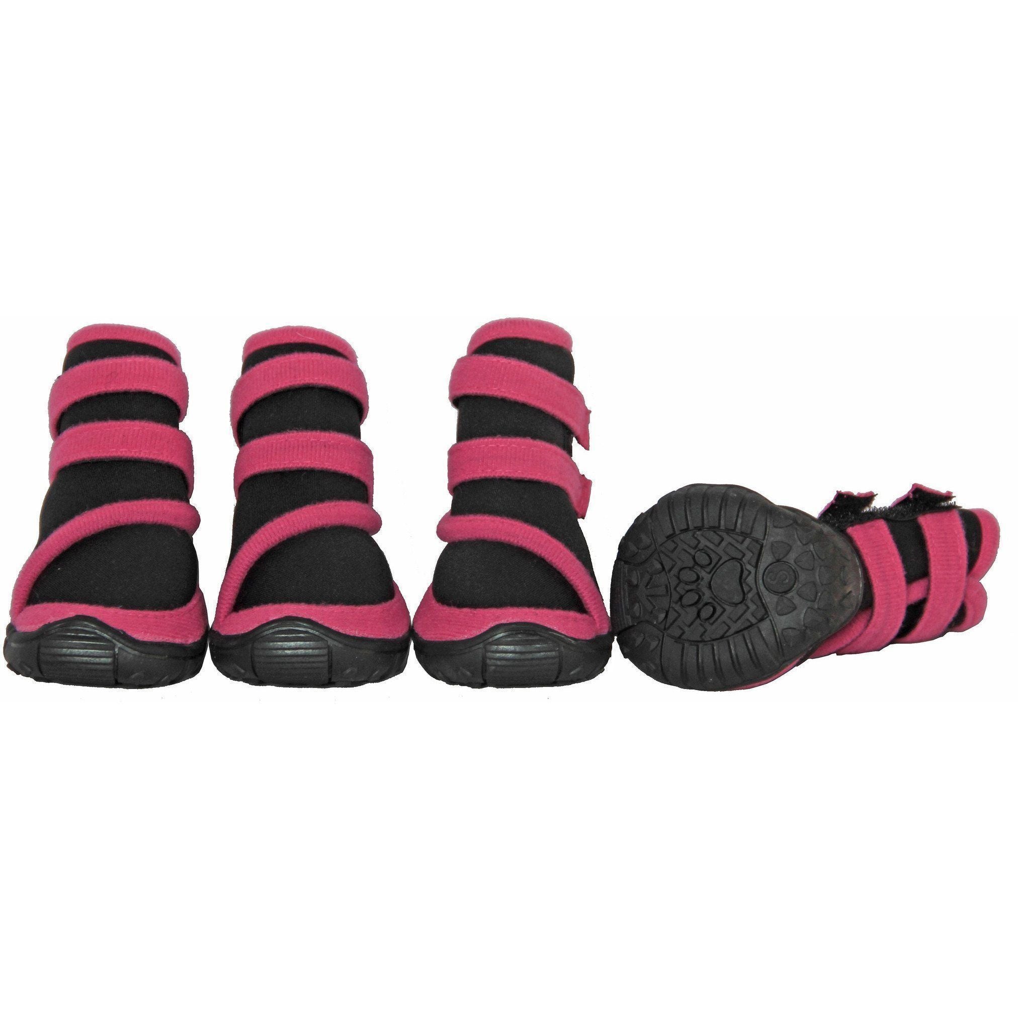 Pet Life ® 'Performance-Coned' Premium Stretch High Ankle Support Dog Shoes - Set Of 4 X-Small Black/Pink