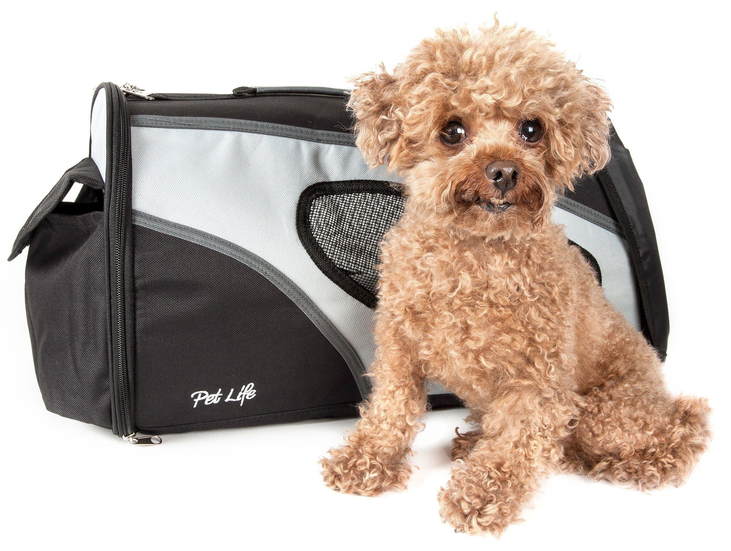 Pet Life ® 'Phenom-Air' Airline Approved Collapsible Fashion Designer Pet Dog Carrier Black. White 