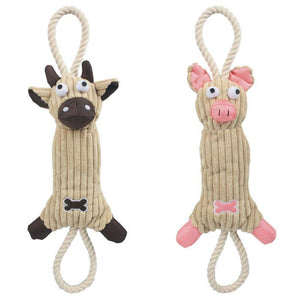 Pet Life ® 'Plush Cow' Natural Jute Rope and Squeak Tugging Plush Dog Toy