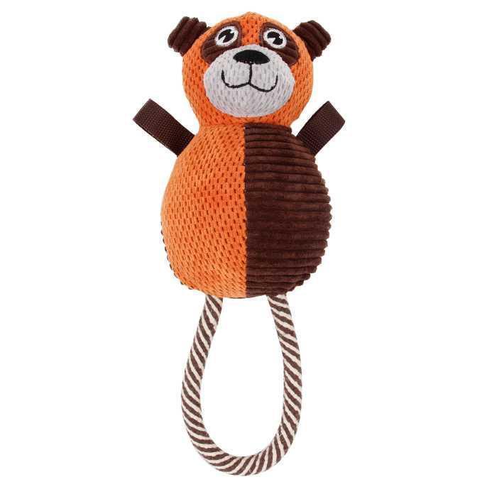 Pet Life ® 'Huggabear' Natural Jute Squeaking and Tug Plush Dog Toy Orange/Dark Brown 