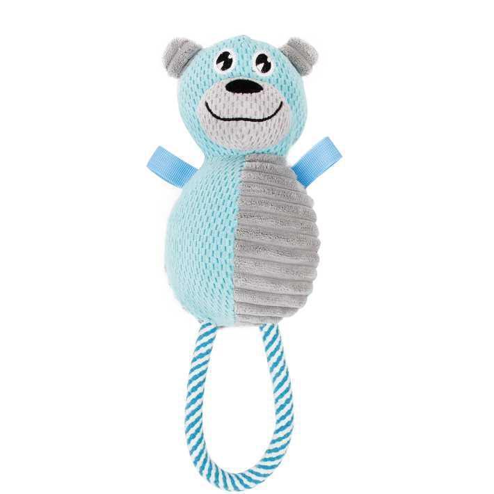 Pet Life ® 'Huggabear' Natural Jute Squeaking and Tug Plush Dog Toy Blue/Grey 