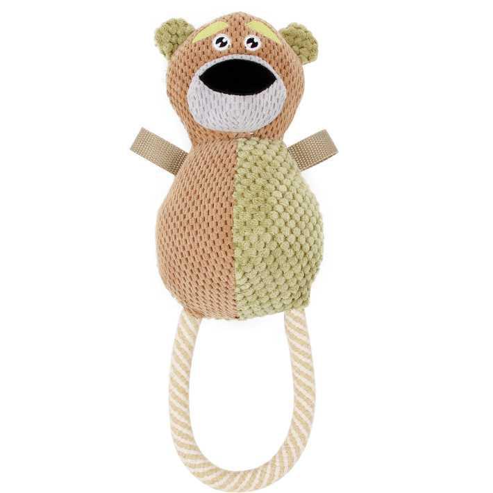 Pet Life ® 'Huggabear' Natural Jute Squeaking and Tug Plush Dog Toy Brown/Olive 