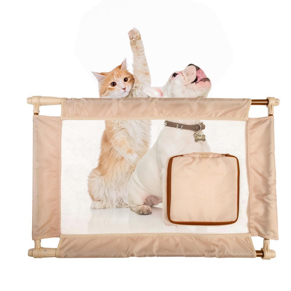 Pet Life ® 'Porta Gate' Anti-Drilling Nylon Mesh Collapsible Folding Travel Safety Pet Cat Dog Gate w/ Zippered Entrance Khaki 
