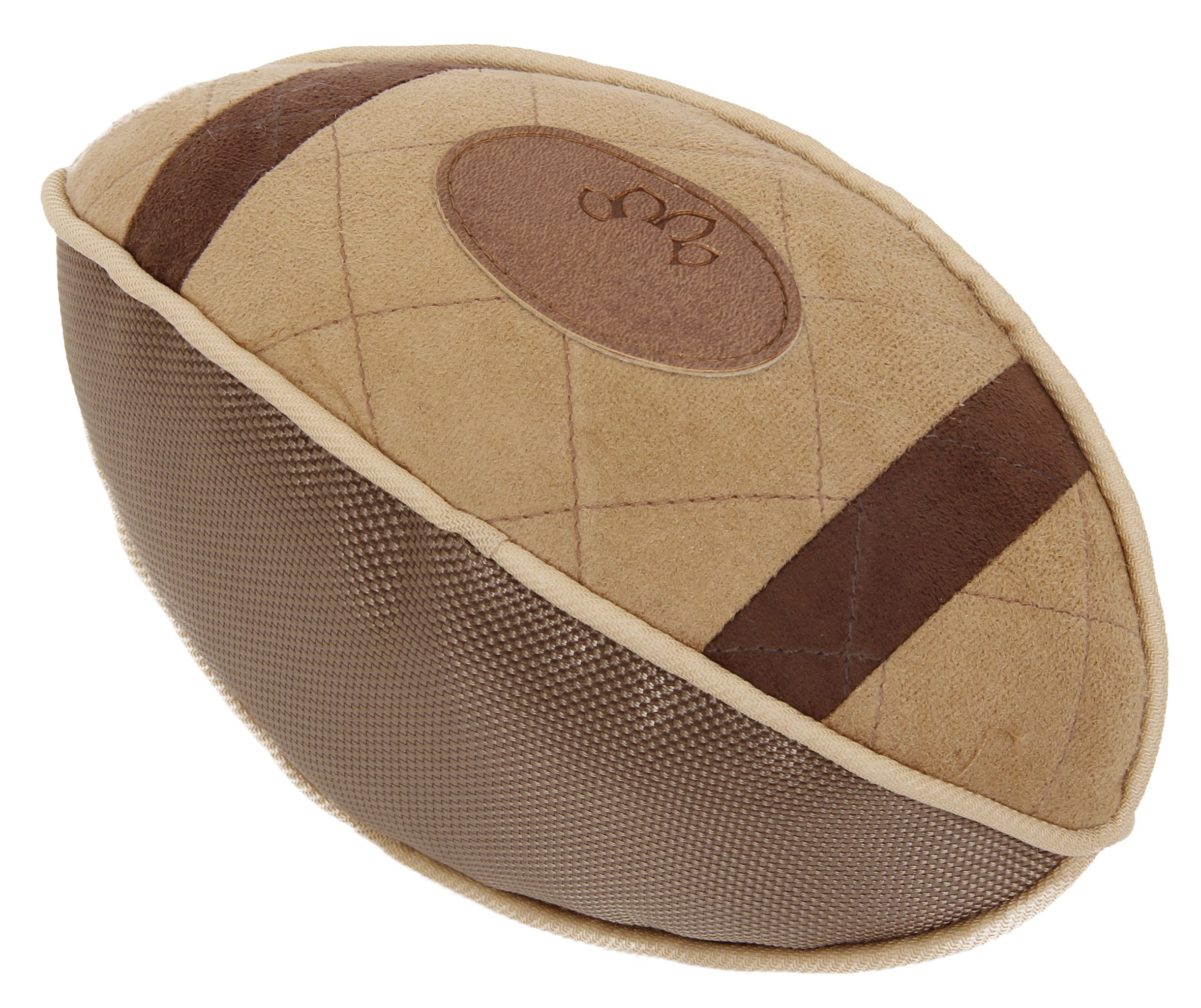 Pet Life ® 'Pugskin' Durable Oxford Nylon and Mesh Plush Squeaky Football Dog Toy Khaki 