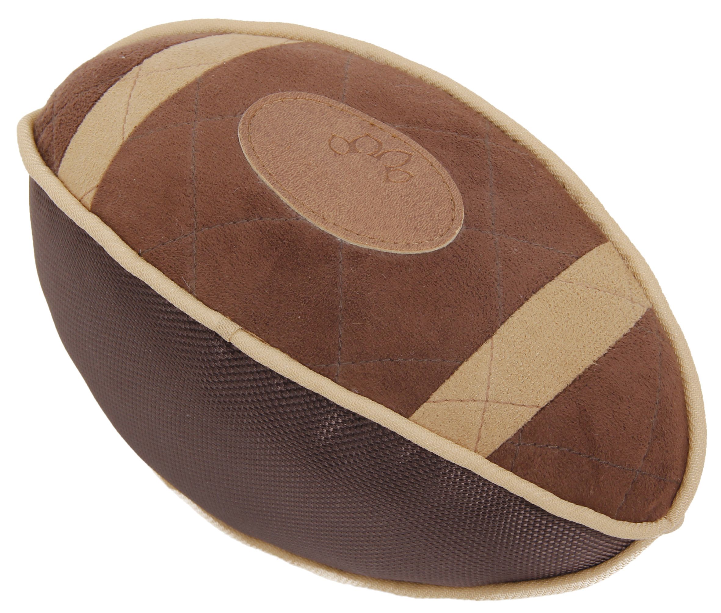 Pet Life ® 'Pugskin' Durable Oxford Nylon and Mesh Plush Squeaky Football Dog Toy Brown