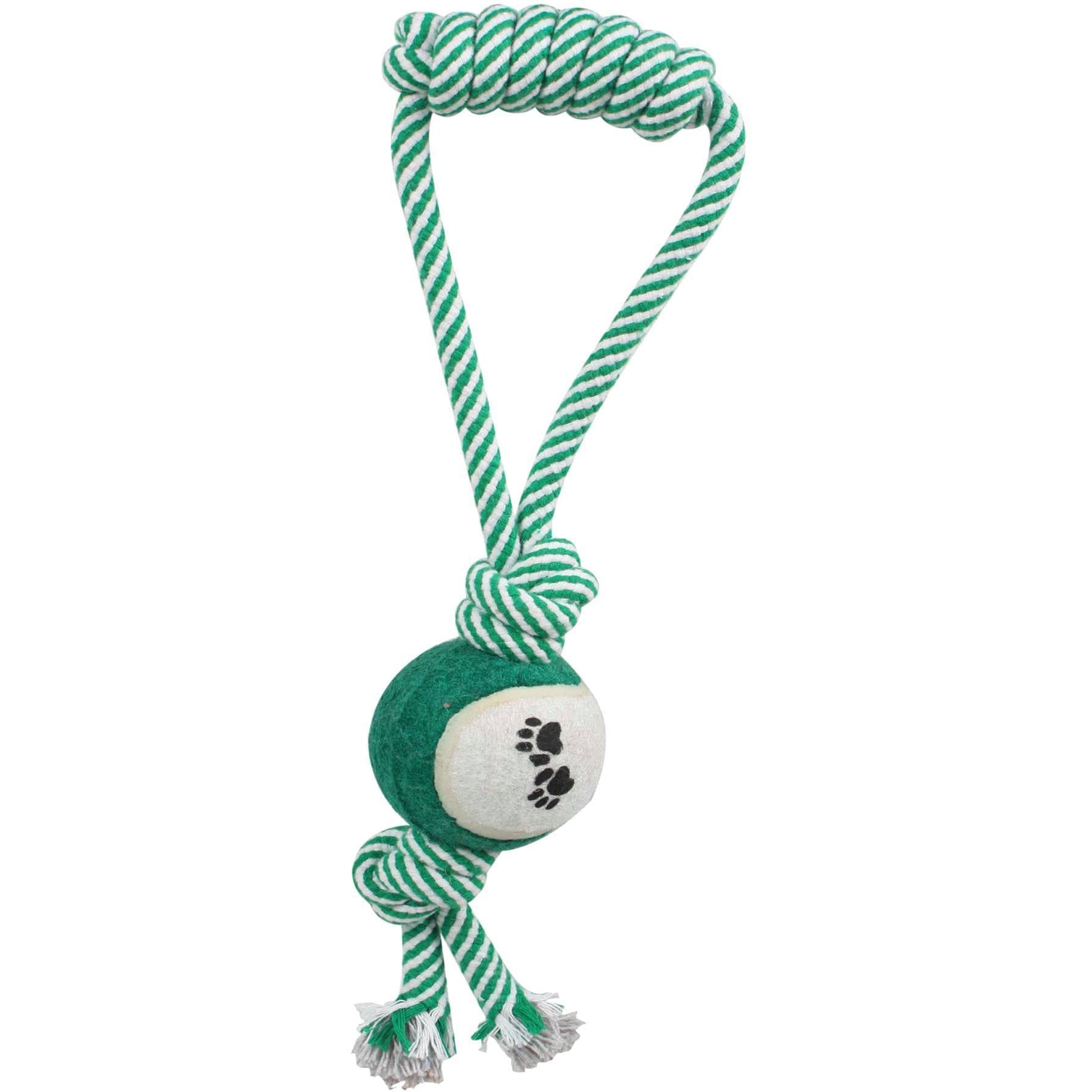 Pet Life ® 'Pull Away' All Natural Jute Rope and Tennis Ball Dog Toy Green 