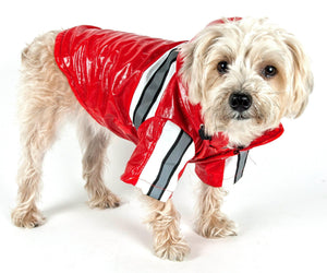 Pet Life ® 'Reflecta-Glow' Reflective Waterproof Adjustable Dog Raincoat Jacket w/ Remo...