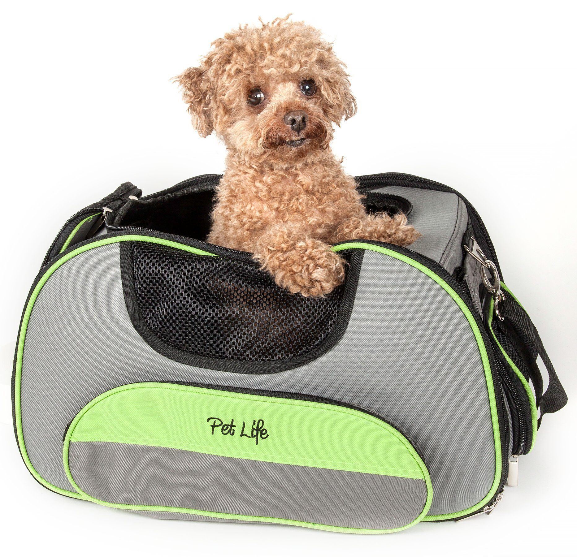 Pet Life ® 'Sky-Max' Airline Approved Designer Sporty Collapsible Travel Fashion Pet Dog Carrier Grey 