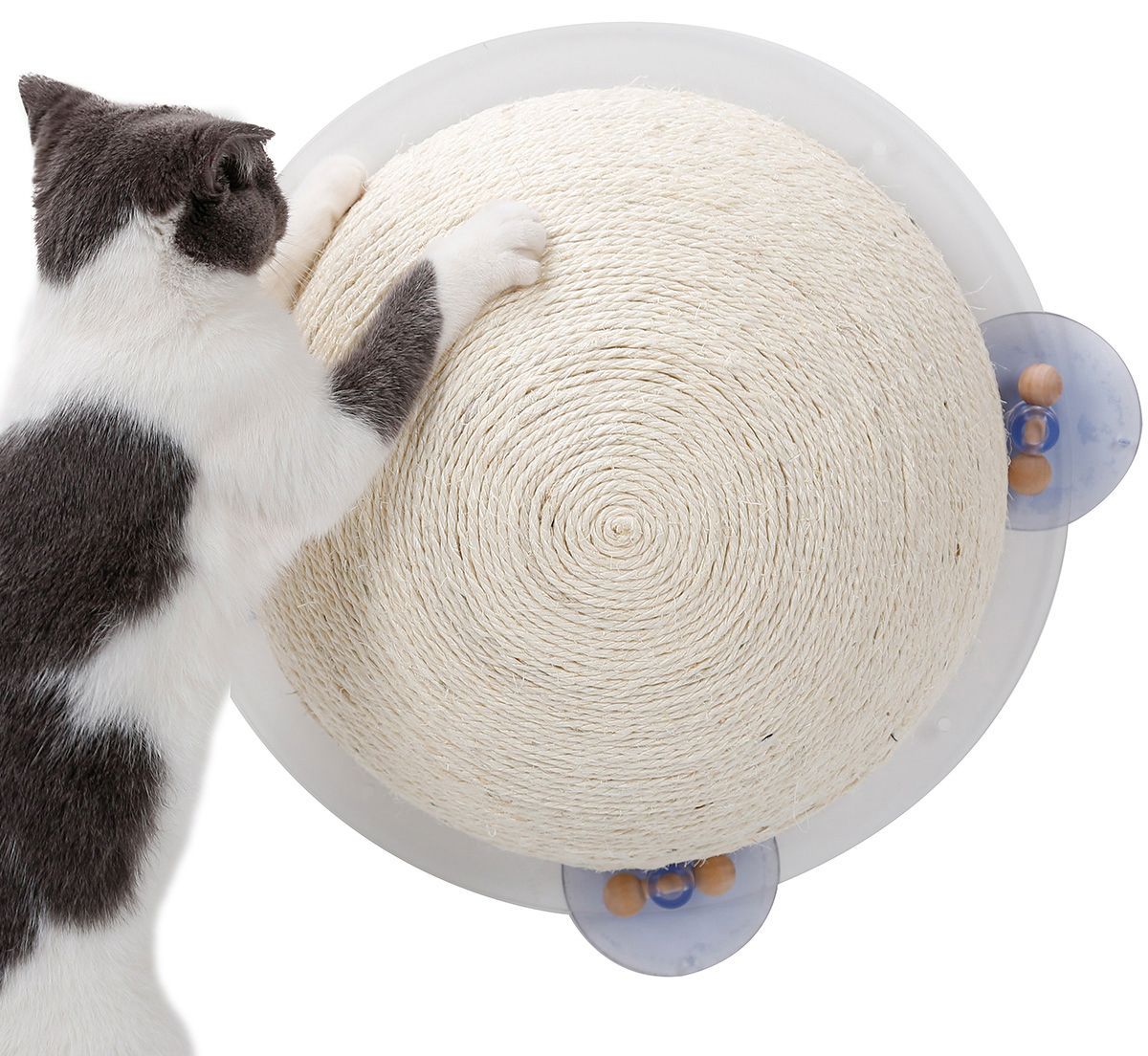 Pet Life ® 'Stick N' Claw' Sisal Rope and Toy Suction Cup Circular Cat Scratcher  