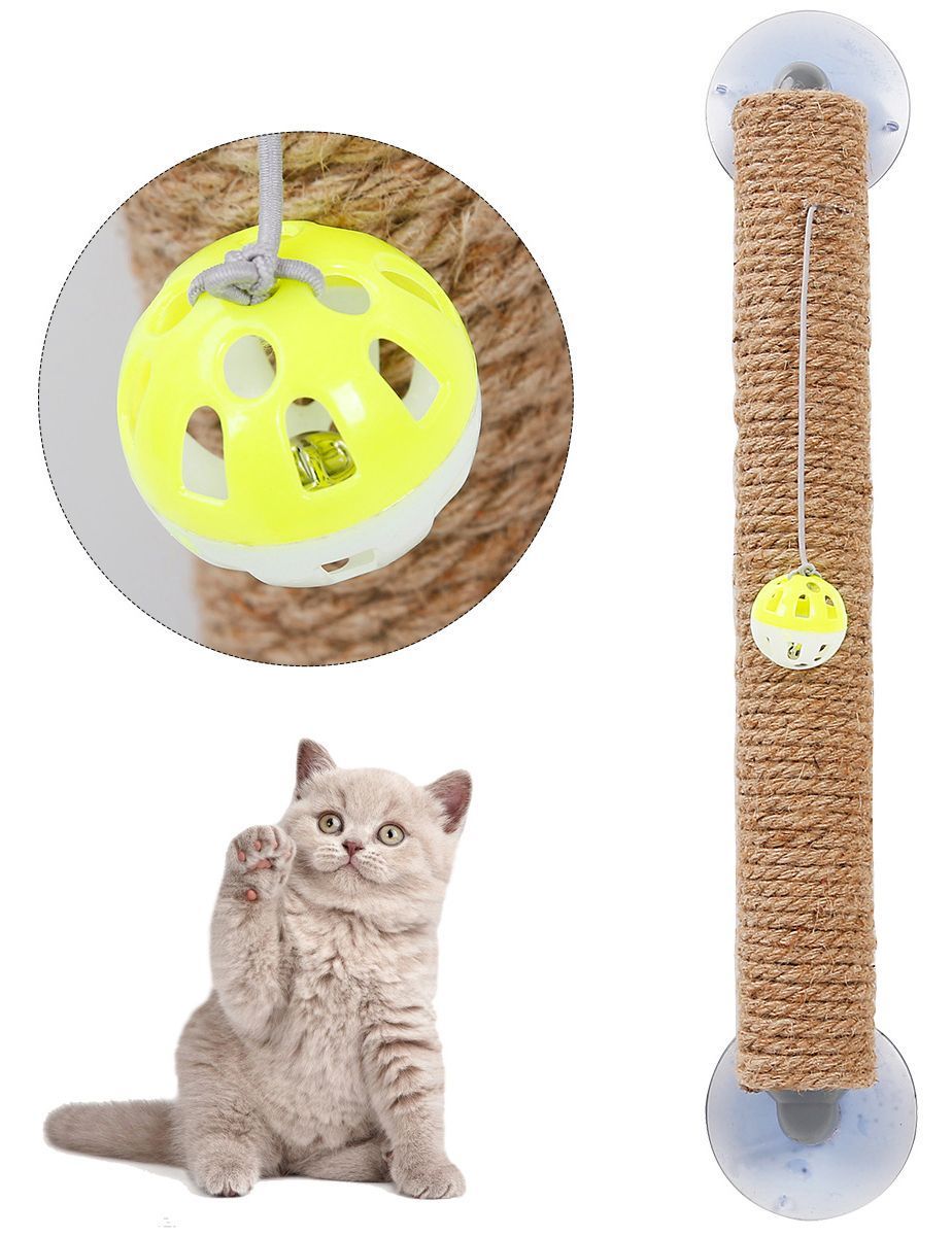 Pet Life ® 'Stick N' Claw' Sisal Rope and Toy Suction Cup Stick Shaped Cat Scratcher De...
