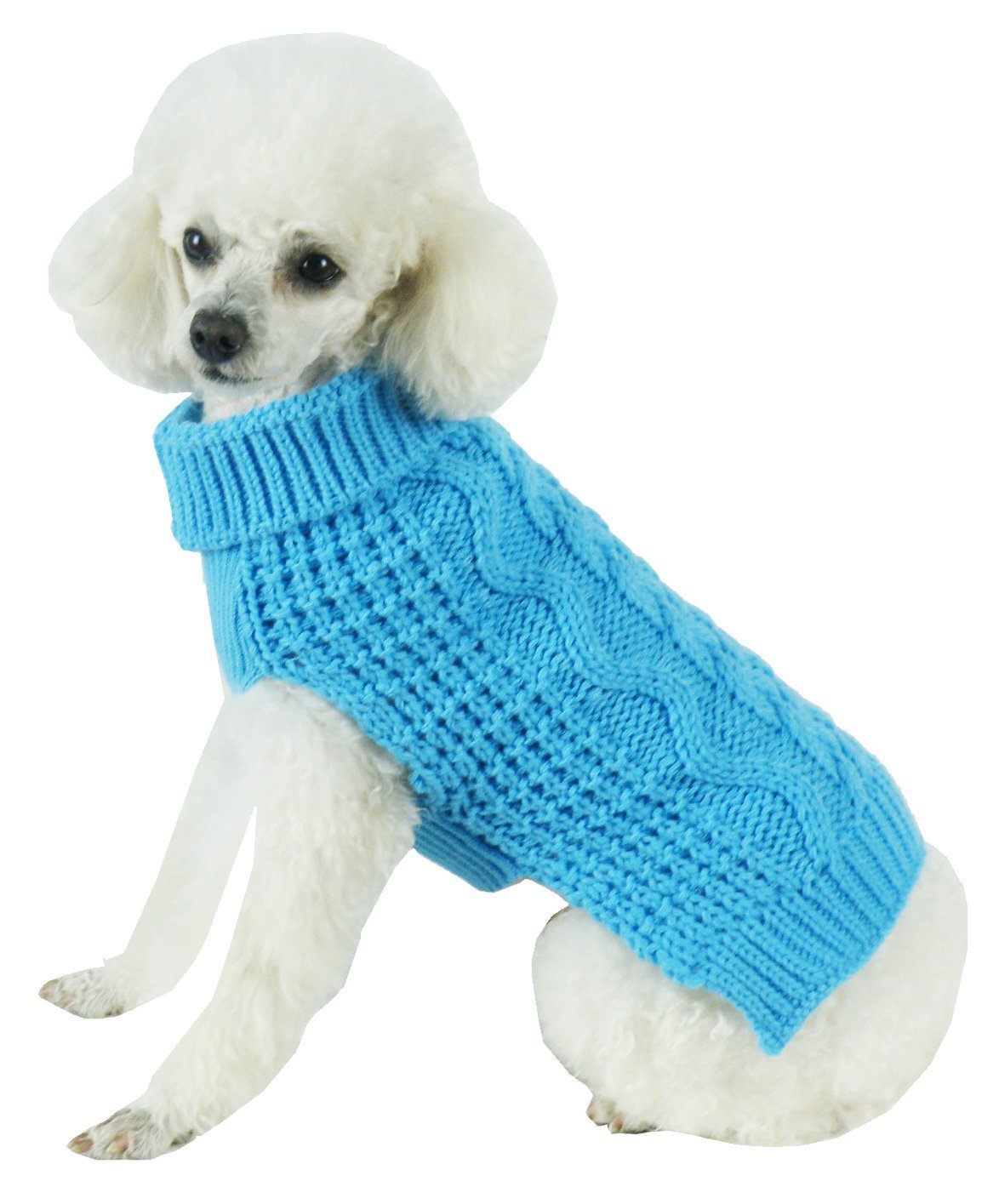 Pet Life ® 'Swivel-Swirl' Heavy Cable Knitted Fashion Designer Dog Sweater Large Light Blue