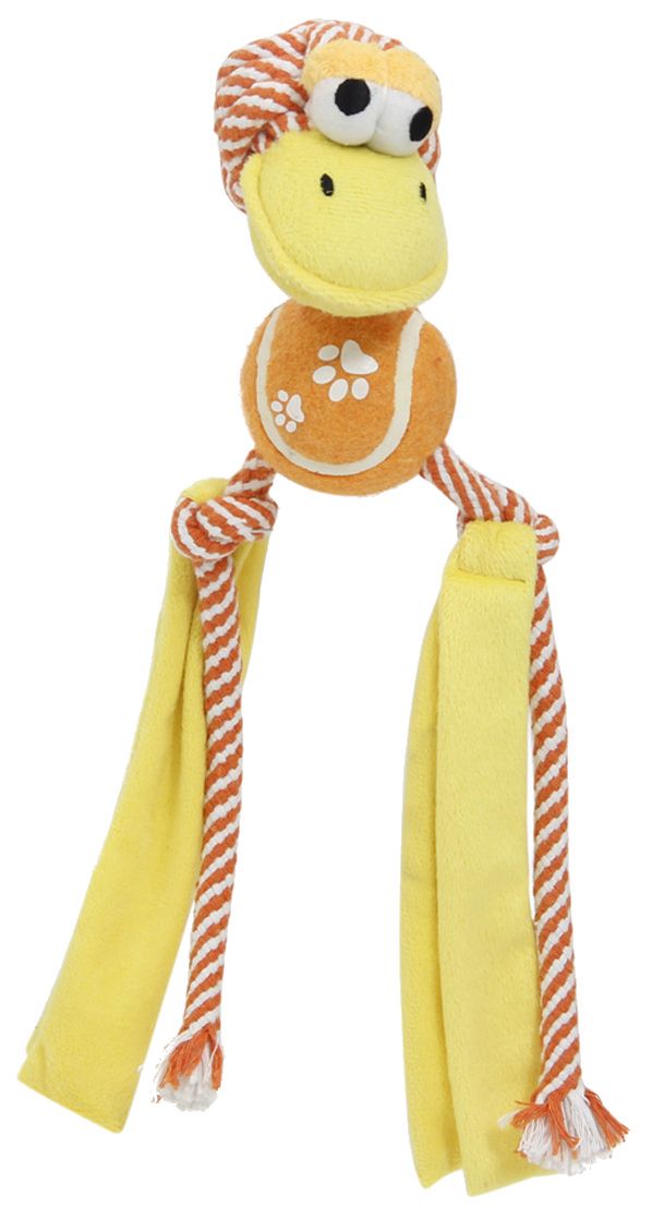 Pet Life ® 'Tennis Pawl' Rope  Squeaker and Crinkle Tennis Dog Toy Orange 