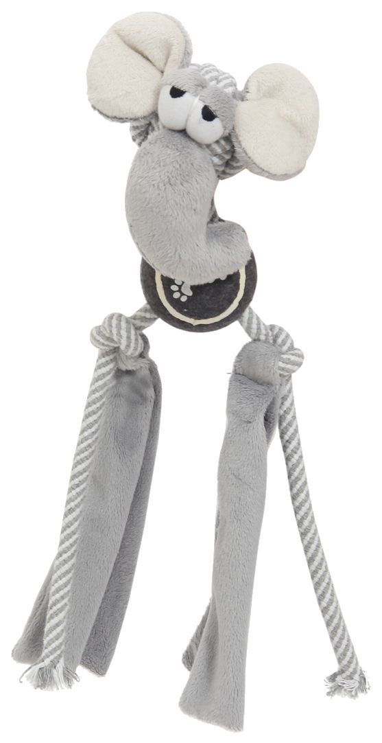 Pet Life ® 'Tennis Pawl' Rope  Squeaker and Crinkle Tennis Dog Toy Gray 