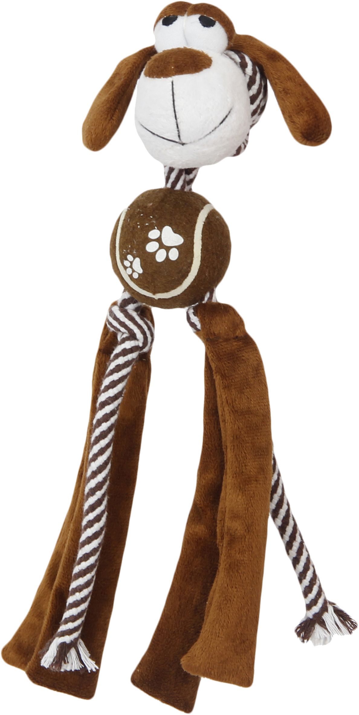 Pet Life ® 'Tennis Pawl' Rope  Squeaker and Crinkle Tennis Dog Toy Brown 