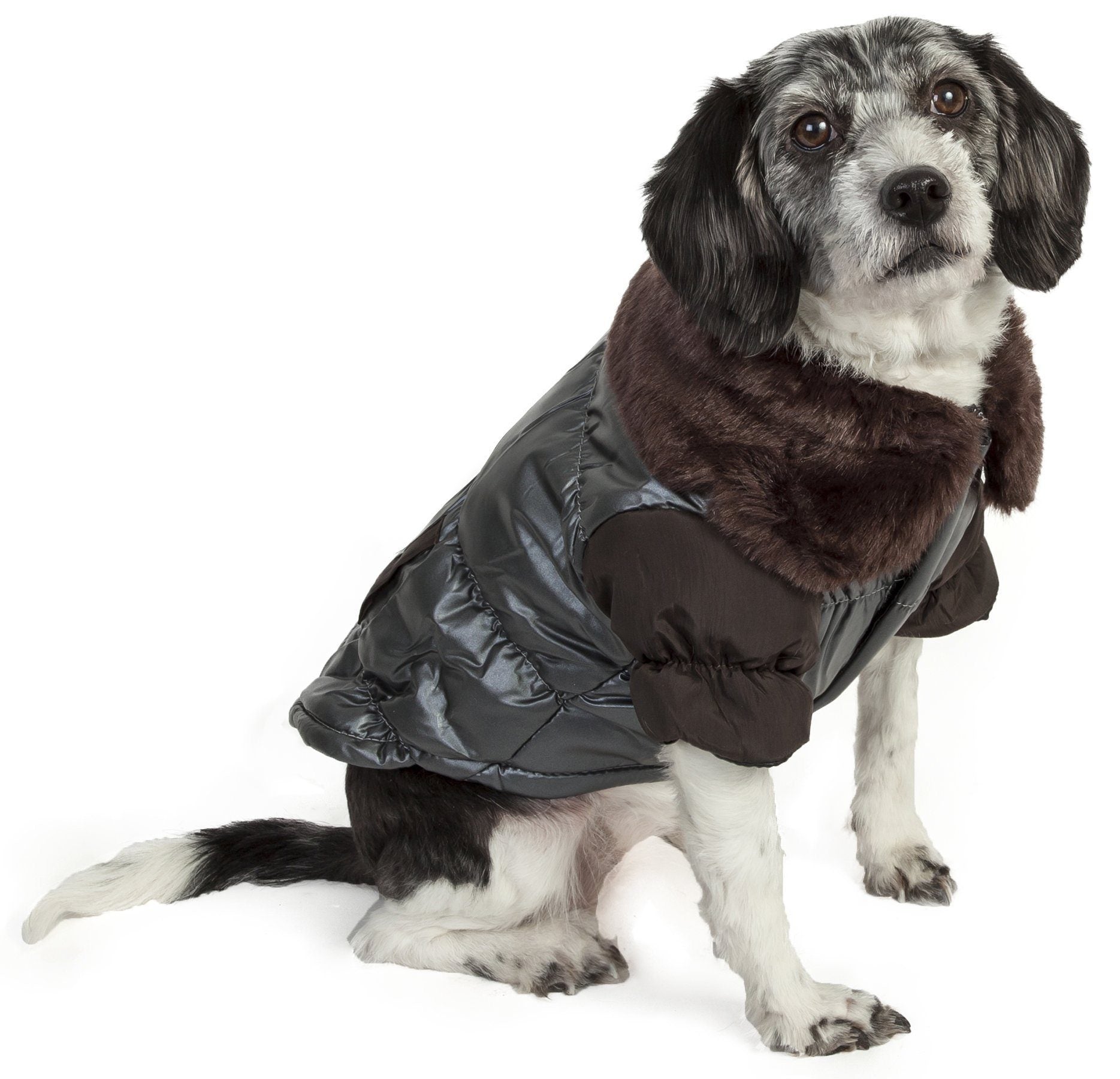 Pet Life ® Track-Collared' Metallic Ultra Fur 3M Insulated Pet Dog Jacket  