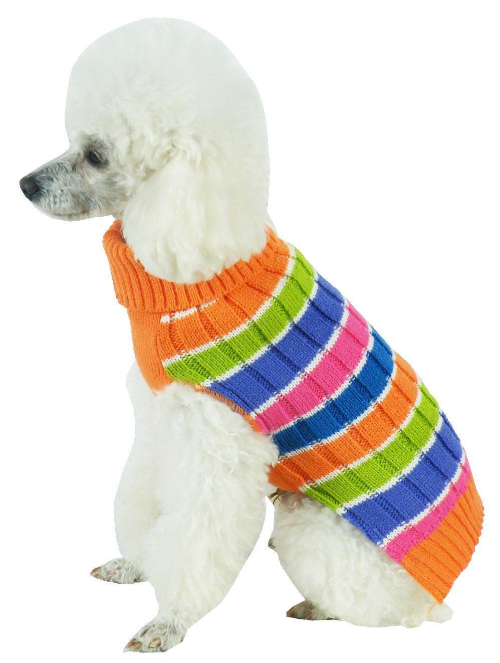 Pet Life ® 'Tutti-Beauty' Rainbow Heavy Cable Knitted Ribbed Designer Turtle Neck Dog Sweater X-Small 