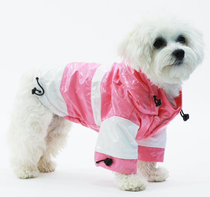 Pet Life ® 'Two-Tone' Waterproof Adjustable Dog Raincoat Jacket w/ Removable Hood