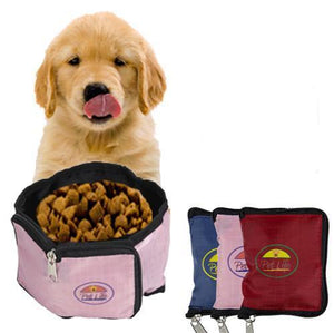 Pet Life ® Wallet Folding Waterproof Zippered Folding Pet Travel Cat and Dog Bowl
